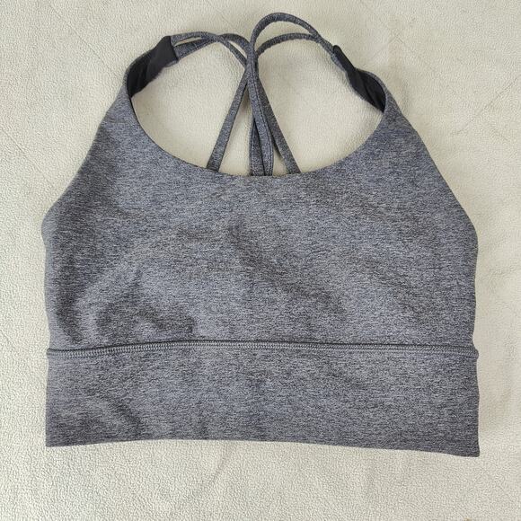 Lululemon Energy Bra Womens‎ 4 Long Line Heathered Black Luxtreme Strappy Back - Picture 1 of 5